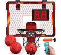 HYES Panier de Basket pour Enfants avec Télécommande, Intérieur Panier Basketball avec 7 éclairages, 3 Modes, 3 Ballons, Pompe, Scorer, Mini Hoop Jouet de Basketball pour Cadeaux Garçons Filles, Rouge