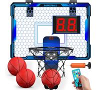HYES Panier de Basket pour Enfants avec Télécommande, Intérieur Panier Basketball avec 7 éclairages, 3 Modes, 3 Ballons, Pompe, Scorer, Mini Hoop Jouet de Basketball pour Cadeaux Garçons Filles, Bleu