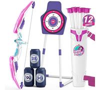 HYES Tir à l'arc Flèche et Arc Jouet pour Enfants, Kit de Tir à l'arc avec Lumières LED, flèches à Ventouse, 1 Cible Debout, 12 Flèches et 3 Cibles de Score, Jouet d'Intérieur et d'Extérieur, Violet