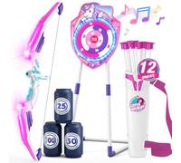 HYES Tir à l'arc Flèche et Arc Jouet pour Enfants, Kit de Tir à l'arc avec Lumières LED, flèches à Ventouse, Cible Debout, Flèches et Cibles de Score, Jouet d'Intérieur et d'Extérieur