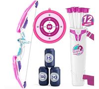 HYES Tir à l'arc Flèche et Arc Jouet pour Enfants, Kit de Tir à l'arc avec Lumières LED, flèches à Ventouse, 1 Cible, 12 Flèches et 3 Cibles de Score, Jouet d'Intérieur et d'Extérieur, Violet