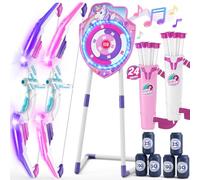 HYES Tir à l'arc Flèche et Arc Jouet pour Enfants, Kit de Tir à l'arc avec Lumières LED, flèches à Ventouse, Cible Debout, Flèches et Cibles de Score, Jouet d'Intérieur et d'Extérieur