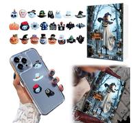 Hyf695 Lot de 24 calendriers de compte à rebours en résine 3D pour Halloween, décoration pour téléphone, pince à cheveux, pour la fabrication de bijoux et cadres photo (noir, 26 x 18 cm)