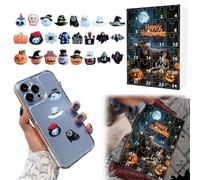 Hyf699 Lot de 24 calendriers de compte à rebours en résine 3D pour Halloween, décoration pour téléphone, pince à cheveux, pour la fabrication de bijoux et cadres photo (noir, 26 x 18 cm)