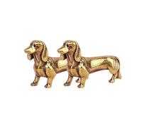HYFAN Lot de 2 mini statues de teckel en laiton massif - Décoration de bureau - Cadeau pour les amoureux des chiens