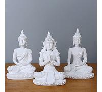 HYFAN Lot de 3 mini statues de Bouddha de méditation harmonieuses - Figurine de yoga à collectionner - Sculpture Feng Shui - Décoration pour la maison, le bureau, l'étagère, le bureau - Blanc