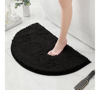 HYFAN Tapis de bain à poils longs demi-rond en microfibre chenille antidérapant, super absorbant, séchage rapide, lavable en machine, tapis de sol semi-circulaire (noir, 40 à 60 cm)