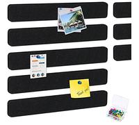 HyFanStr 8 pièces Tableau d‘affichage en Feutre, Tableau Liege Mural Tableau Liège avec 40 Punaises, Auto-adhésif Pin Board Panneau Liege Bureau Décoration 38x5cm Noir