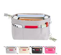 HyFanStr Organisateur de Sac à Main en Nylon pour Femmes, Bag In Bag Pochette Sac de Rangement Intérieur avec à Fermeture éclaire Petit Gris