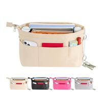 HyFanStr Organisateur de Sac à Main en Nylon pour Femmes, Bag In Bag Pochette Sac de Rangement Intérieur avec à Fermeture éclaire Grand Beige
