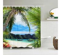HYFBH 1PC Vert Plantes Tropicales Rideaux de Douche pour Salle de Bain Polyester Seaworld Rideau de Douche Impression Rideau Plage Rideaux de Douche 107x205cm/WxH