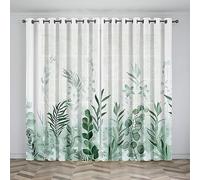 HYFBH 2 Panneaux Rideaux occultants Feuilles Vertes Rideaux Floral botanique imprimé Panneau Plante Rustique Salon Chambre fenêtre Rideaux WxH/2x140x270cm Rideau Dressing