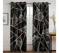 HYFBH 3D marbre Impression Noir Or Polyester Rideau Mince ombrage fenêtre Rideaux pour Salon Luxe Chambre décor Rideaux WxH/2x80x240cm Rideaux occultant