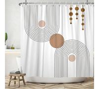 HYFBH Abstrait Mid Century Arch Rideau De Douche Minimaliste Géométrique Courbe Rayures Cercle Polyester Tissu Waterprrof Salle De Bains Rideaux 115x240cm/WxH