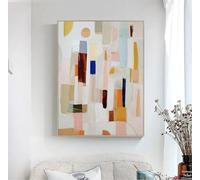 HYFBH Impressions d'art mural sur toile encadrées Peinture abstraite de couleur neutre Grande peinture murale colorée moderne sur toile Œuvre d'art 70x90cm/28x35in avec cadre