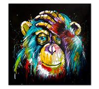 HYFBH Impressions sur Toile Aquarelle pensée Singe Mur Art Abstrait Animaux Pop Art peintures décoration Murale Photos pour Chambre d'enfants 60x60 cm (23,6"x23,6) avec Cadre