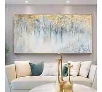 HYFBH Peinture à l'huile de feuille d'or abstraite sur toile originale moderne feuille d'or Texture peinture salon grand mur Art décoration de la maison 70x144cm/28x57inch avec cadre doré
