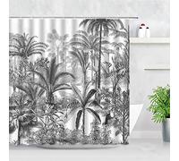 HYFBH Plantes Noir et Blanc Rideau de Douche Palmiers Feuilles Paysage Salle de Bain décor Rideaux Polyester Tissu étanche avec Crochet 100x180cm/WxL