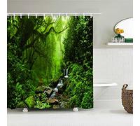 HYFBH Tropical Rainforest Rideaux De Douche Jungle Vert Forêt Arbres Plantes Rivière Paysage Nature Paysage Salle De Bains Décor Rideau De Bain 115x220cm/WxH