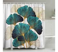HYFBH Vert Ginkgo Biloba Rideau De Douche Or Ginkgo Feuilles Moderne Salle De Bains Rideaux De Douche Ensemble Étanche Botanique Rideau De Bain 105x210cm/WxH