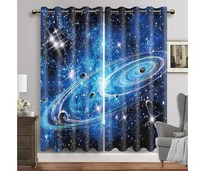 HYFBH Violet Galaxie fenêtre Rideaux Espace planète oeillet Rideau occultant Univers étoiles Rideaux pour Chambre étoilé forêt Rideaux WxH/2x135x250cm Rideaux occultant