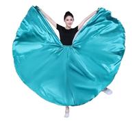 HYFEUOKF Jupe Big Swing Jupe Longue en Satin for Femme, Couleur Unie, Violet, doré, for Danser, Costumes de Spectacle for Halloween Performance du Ventre(Green a Skirt,540 Degrees)