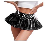 HYFEUOKF Mini-Jupe en Similicuir Effet mouillé for Femme, avec Lacets croisés et Ruban à la Taille, Taille Haute, for boîte de Nuit, Rave, Danse, Clubwear(Black,L)