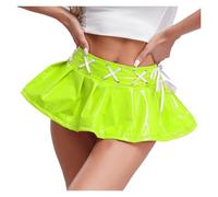HYFEUOKF Mini-Jupe en Similicuir Effet mouillé for Femme, avec Lacets croisés et Ruban à la Taille, Taille Haute, for boîte de Nuit, Rave, Danse, Clubwear(Green,XX-Large)