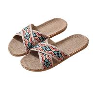 HYFEUOKF Pantoufles croisées en lin à bout ouvert for hommes et femmes, sandales d'été Cool for l'intérieur et la maison, assorties for Couple(Orange Red,42-43)