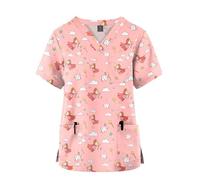 HYFEUOKF Pull Printemps/été imprimé Dessin animé, vêtements de Travail for infirmières et hôpitaux, col en V, Poches, t-Shirts décontractés(Color3,M)