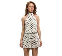 HYFEUOKF Robe Mini Sexy à Pois for Femme, élégante, épaules dénudées, sans Manches, Dos Nu, Coupe trapèze, Tenue de soirée(S)