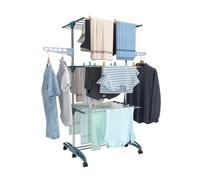 Hyfive Séchoir à linge d'intérieur à 4 niveaux pliable pour économiser de l'espace avec étagère à chaussures en acier inoxydable facile à ranger (bleu)