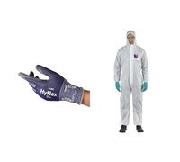 Hyflex 11-561 Gant De Protection Mécanique Résistant, À Usages Multiples, Bleu Foncé, Taille S (1 paire) + AlphaTec 1500 Model 138, Combinaison de Travail Jetable, Blanc, Taille XL (1 Pièce)