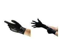 HyFlex 48-101 Gants de Travail, Nylon Extensible avec Enduction Polyuréthane, Noir, Taille L (12 Paires) + Microflex 93-732, Gant Jetable En Nitrile, Sans Latex Ni Poudre, Noir, Taille L (100 Gants)