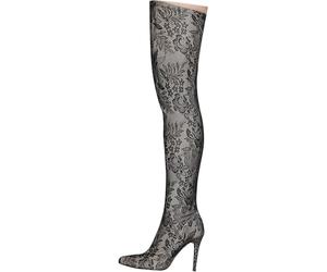 HYFZXWX Bottes Sexy en dentelle à fleurs pour femmes cuissardes extensi bles et pointues cuissardes hautes fermeture éclair latérale chaussures à talons aiguilles en maille epais/B/40EU
