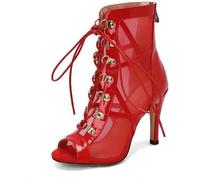 HYFZXWX Bottines d'été à bout ouvert pour femme talons hauts en maille découpes à lacets bottines avec fermeture éclair au dos talons de 7 cm sandales sexy à la mode fétiche/red/40EU