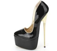 HYFZXWX Escarpins à plateforme pour femmes 22 cm Sexy talons hauts mode cuir brillant ta lon en métal doré chaussures plates à enfiler danse boîte de nuit soirée cuissarde/A/44EU