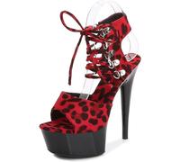 HYFZXWX Femmes imprimé léopard sexy talons hauts plate-forme laçage Slingback sandales en cristal transparent bout ouvert sandales à talons aiguilles 6 pouces talon chaussures de discothèque cuissard