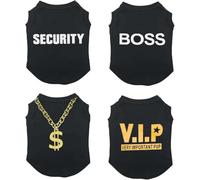 HYFZXWX Lot de 4 T-shirts pour chien et chat, débardeurs d’été respirants, style VIP Boss avec collier doré, vêtements légers pour petits et moyens animaux Doux/A/M