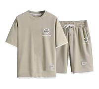 HYFZXWX Polo deux pièces chemises T-Shirt Shorts + manches courtes Vo_LVo impression haut hommes et femmes coton survêtement décontracté ensemble sweat à capuche t-shirt pull pantalons/F/XXL