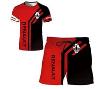 HYFZXWX T-shirt pour homme Shorts Ensemble de survêtement Ren-ault Impression 3D Ensemble de deux pièces T-shirt à manches courtes Pantalon Survêtement respirante/E/S