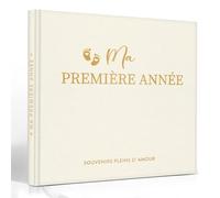 Hyggartn Album de Naissance Bébé 84 Pages avec Autocollants - Journal de la Première Année à Remplir avec Photos, Textes et Jalons Importants, Cadeau Fille Garçon (lin beige)