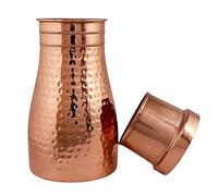 Hygge Carafes de chevet en cuivre pur - Pichet à eau en cuivre pur pour cadeau, maison, sport et yoga avec gobelet - Avantages ayurvédiques pour la santé - Capacité 1 litre