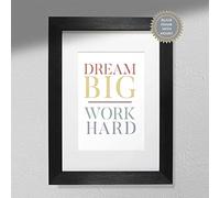 Hygge Creations Dream Big, Work Hard-Impression de Motivation | Art Mural de Bureau - Cadre Noir A3 avec Passe-Partout