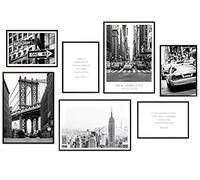 Hyggelig Home Lot de 7 posters de qualité supérieure - En noir et blanc - Skyline Manhattan - Set New York - Sans cadre