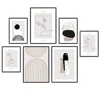 Hyggelig Home Lot de 7 posters de qualité supérieure - Images assorties dans un élégant ensemble - Collage - Décoration murale - Set Studio Lines - Avec cadre noir