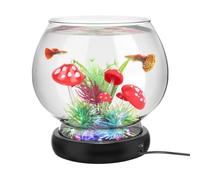hygger 2L Aquarium Rond, Petit Aquarium Complet avec LED et Décorations | 8 LED Couleurs,Kit Aquarium Complet Débutant pour petits poissons, Verre Transparent Incassable Aquarium/Vase/Plantes
