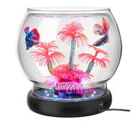 hygger 4L Aquarium Rond, Petit Aquarium Complet avec LED et Décorations | 8 LED Couleurs,Kit Aquarium Complet Débutant pour petits poissons, Verre Transparent Incassable Aquarium/Vase/Plantes
