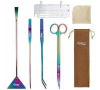 hygger Kit d'outils 6 en 1 pour aquarium - En acier inoxydable - Pince à épiler - Ciseaux et spatules - Livré avec 1 porte-outils et 1 chiffon de nettoyage - Pour débutants d'aquarium