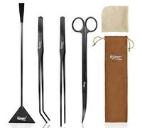 hygger Long Outil d'Aquarium Premium en Acier Inoxydable, 4pcs Plantes Aquatiques Pincettes Ciseaux Spatule Kit avec 1 Chiffon de Nettoyage pour Aquarium Débutant
